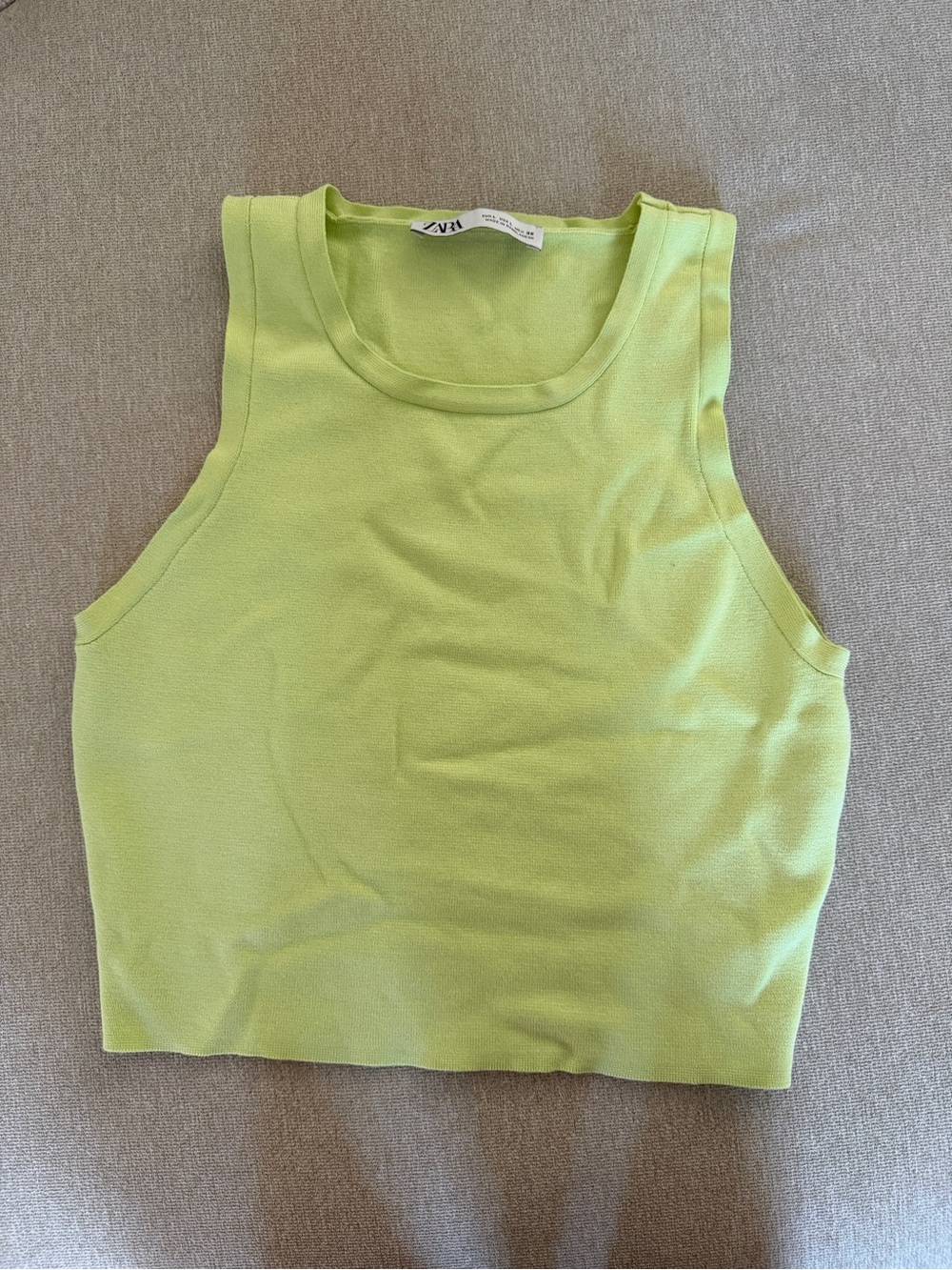 Zara Lime Green Ribbed Cropped Tank Top